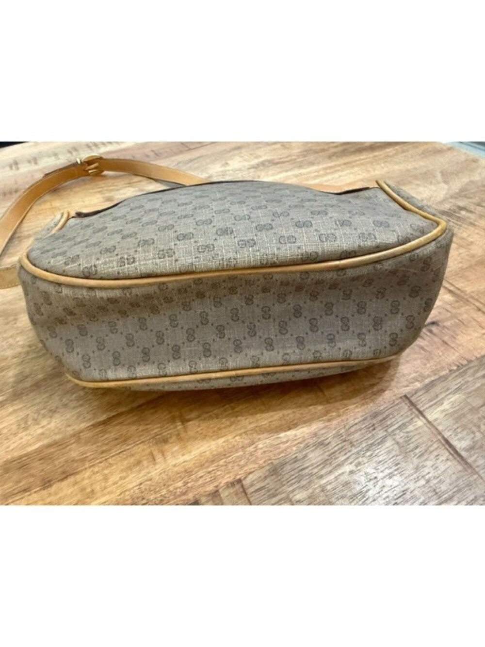 Gucci Micro GG Monogram Adjustable Shoulder Canvas Bag Beige Tan Crossbody Vtg - Picture 9 of 16
